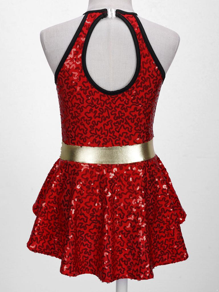 Детский рождественский гимнастический трико для девочек, комбинезон без рукавов с блестками, платье для балета и танцев, сценические костюмы