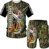 Men 3D Fish Printed Sports Fishing Camping Camouflage Hunting T Shirt Set for Man Clothing Streetwear Plus Size Tees/Short/Suits