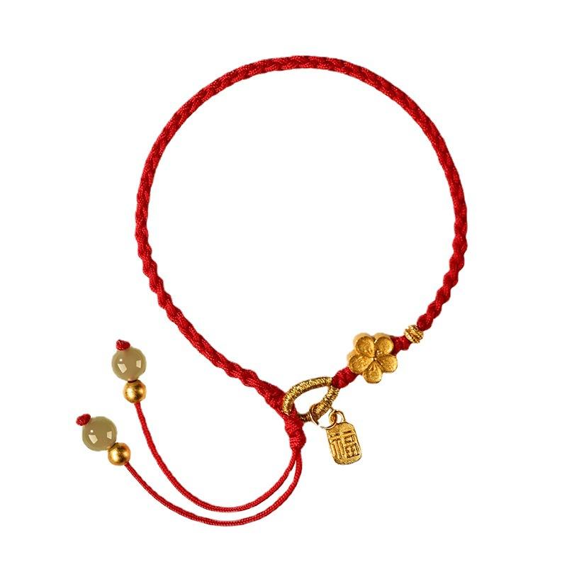 Natural Hetian Jade Peach Blossom Red Rope Bracelet for Women, Light Luxury Niche Exquisite Ladies' Zodiac Jewelry