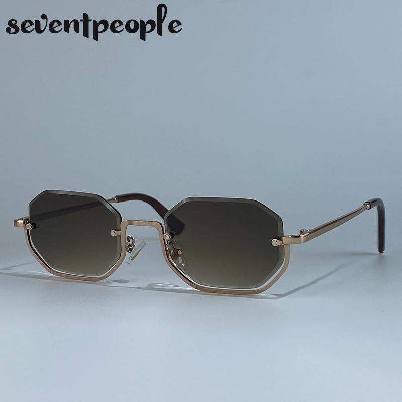 Steampunk Semi-Rimless Rectangle Sunglasses Women  Luxury Brand Vintage Metal Outdoor Sunglass Trendy Driving Shades UV400