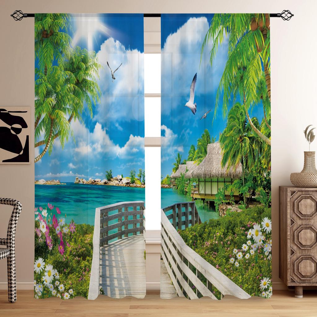 2 шт. Водопад птица журавль напечатанные шторы полиэстер люверс верхняя штора для офиса спальня гостиная природа пейзаж дом