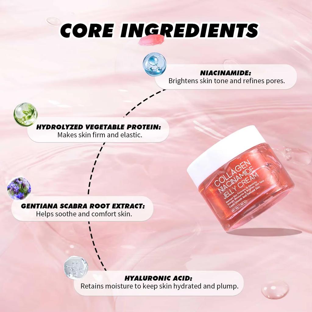 24-часовой крем-желе с коллагеном и ниацинамидом для сияния и лифтинга кожи укрепляет кожный барьер и увлажняет, осветляет кожу