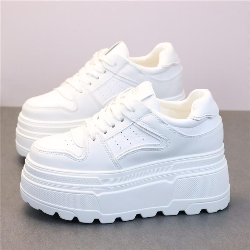 Модные кроссовки на платформе 8 см для женщин, белая обувь на каблуке, удобные, нескользящие, из натуральной кожи, женская повседневная обувь для ходьбы
