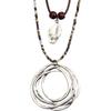 Leather Necklace for Women Boho Choker Necklace Long Cord Leather Pendant Bohemian Neckalce Vintage Alloy Pendant Leather Rope Necklace Wooden