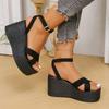 2024 New Solid Color Women's Wedge Sandals Summer Fashion Thick Sole Buckle Casual Comfortable Walking Sandals Women's Shoes