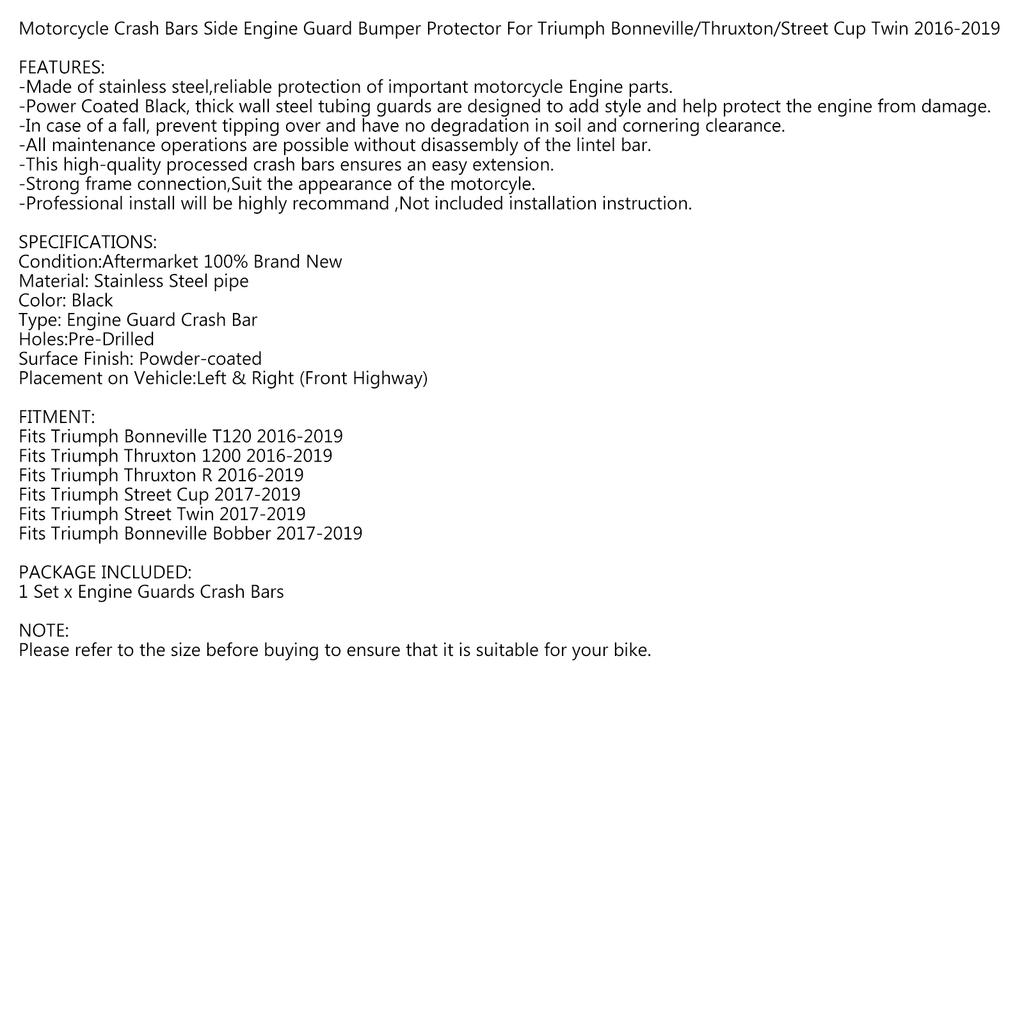 Защита двигателя хромированная дуга безопасности черная подходит для Bonneville T100 T120 Bobber 2016-2024