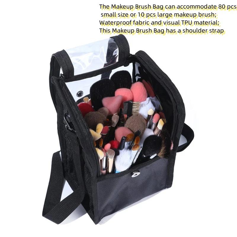 Многофункциональная большая черная косметичка из ПУ, поясная сумка, сумка для кистей для макияжа с ремнем для профессионального визажиста 2024