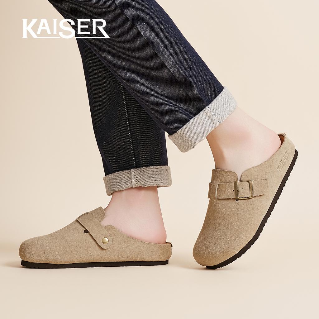 Caesar Genuine Leather Boken Shoes Men's Old Money Style 2026 Summer New Semi Slippers