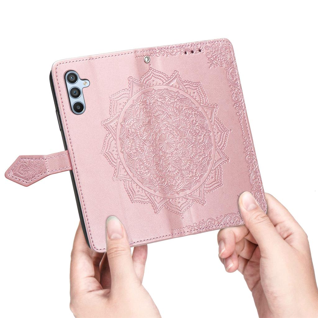 For Samsung Galaxy A14 5G/A14 4G Case Stand Embossed Mandala Pattern PU Leather Wallet Cover with Strap