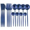 16pcs Family Blue Dinnerware Set Black Cutlery Set Stainless Steel Rose Gold Tableware Set Knife Fork Tea Spoon Set Kitchen Silverware Accessories