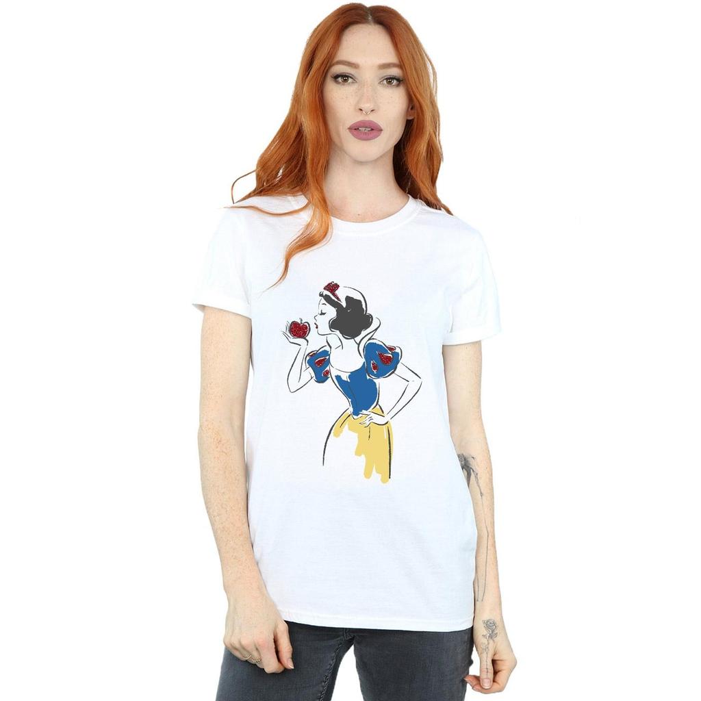 Disney Princess Womens/Ladies Snow White Apple Glitter Cotton Boyfriend T-Shirt