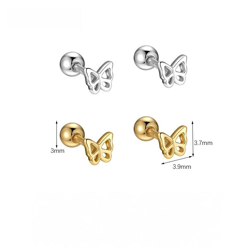 925 Sterling Silver Butterfly Stud Earrings for Women Cute Hollow Design Hypoallergenic Ear Piercing Jewelry Gold/Silver Color