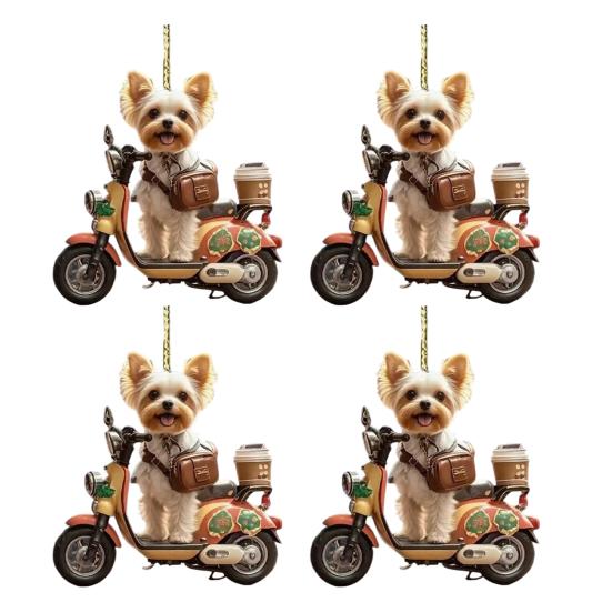 Акриловое Рождественское украшение Щенок на мотоцикле для елки или автомобиля