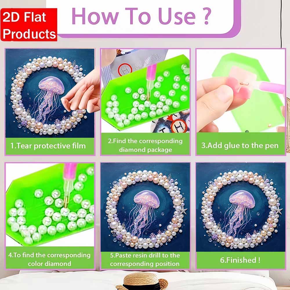 Pearl painting kit DIY jellyfish ocean theme for home or office wall decoration