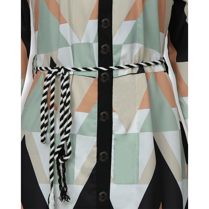 Summer Women's Temperament Printed Tie Blouse Mid-Length Dress