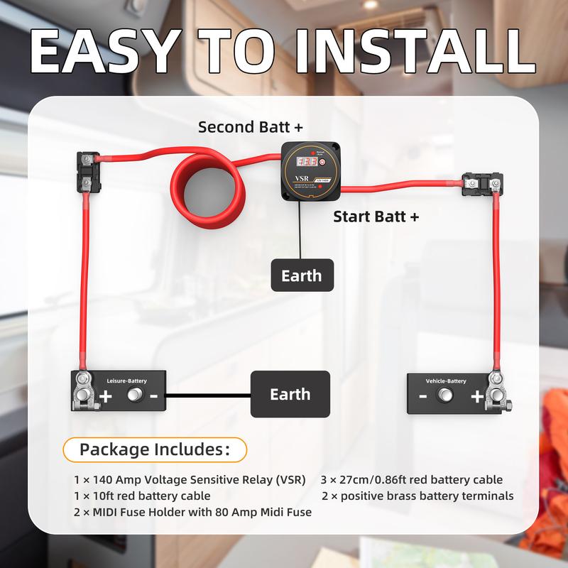 Smart Dual battery Isolator Kit with / Without LED Voltage Display 12V 140 Amp Waterproof VSR Car Sensitive Relay Kit For Car RV