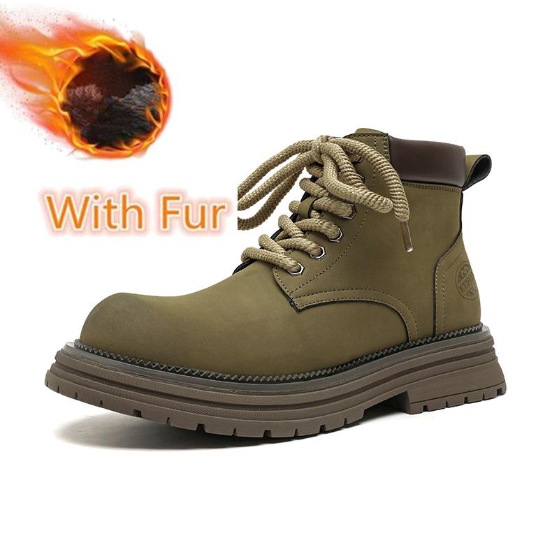 Модные высококачественные повседневные кожаные мужские ботильоны на толстой резиновой подошве мужские мотоциклетные ботинки модная теплая плюшевая меховая зимняя обувь