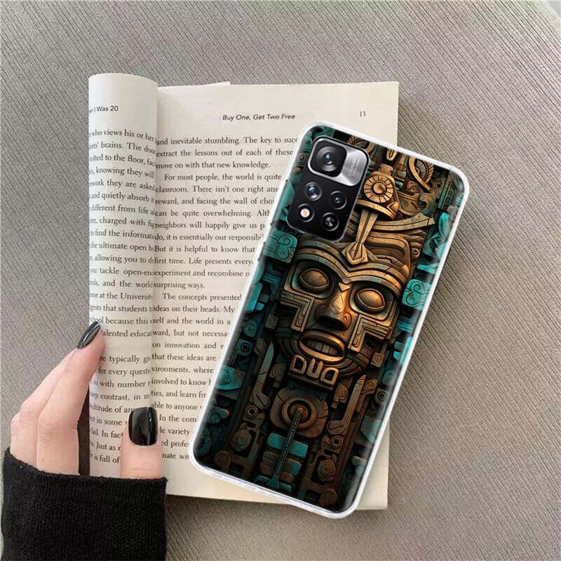 Каменный Чехол в Ацтекском Стиле Майя для Redmi Note 13 12 Pro Plus 14 15 Pro 5G 11 11T 11E 11S 10 Pro 10S 9 9S Прозрачный TPU Чехол