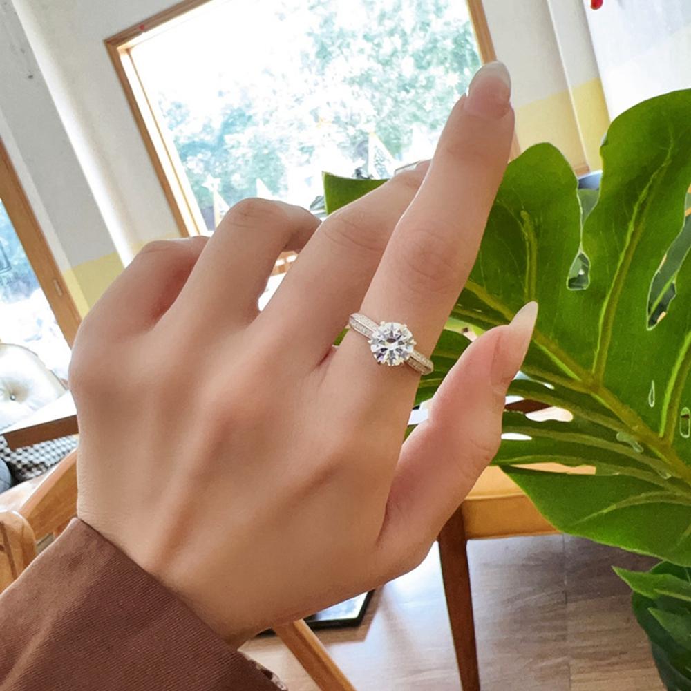 Vinregem 100% Стерлинговое Серебро 925 пробы, сверкающее круглой огранки, 8 мм, 2CT, 3EX VVS1, цвет D, настоящий муассанит с бриллиантами, женское кольцо, свадебное обручальное ювелирное изделие