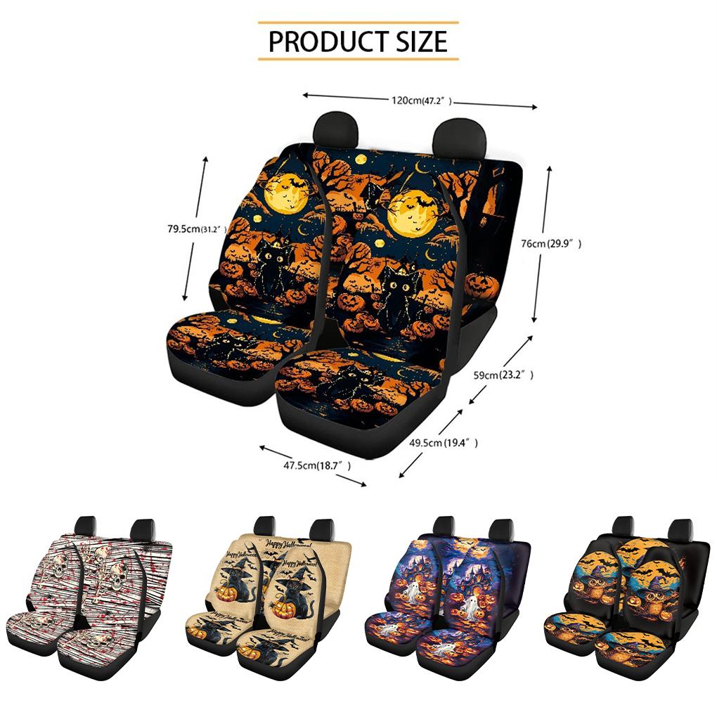 4 шт. чехлы на сиденья автомобиля с изображением черной кошки и тыквы на Хэллоуин, универсальные чехлы на сиденья автомобиля, защитные чехлы на сиденья, комплект прочных чехлов