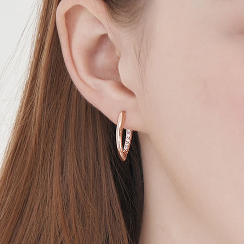 CRANNE 14K GF Basic Line Cubic One-Touch Ring Earrings C24EGF195