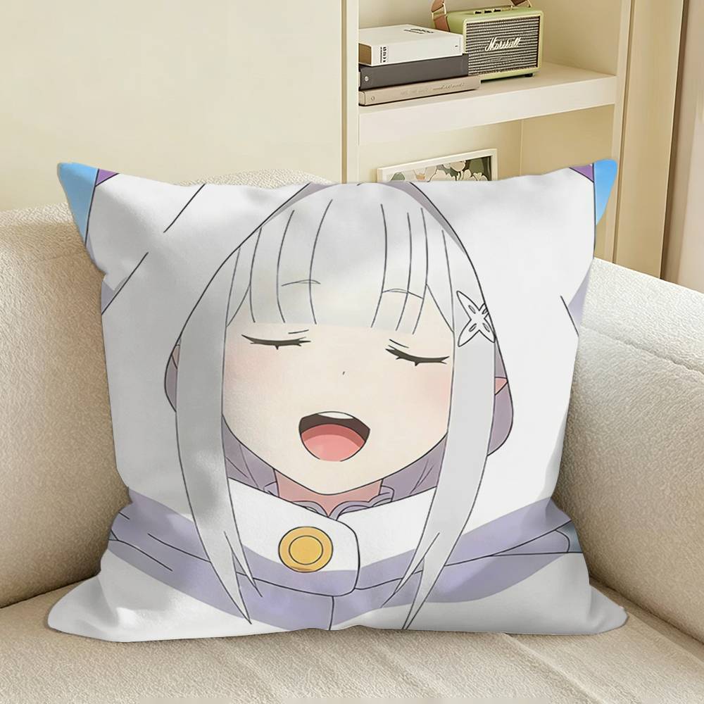 HalfElf Emilia and REM Aniem RE Square Sofa Pillow Cover Solid Color Living Room Home Decor Cushion Case