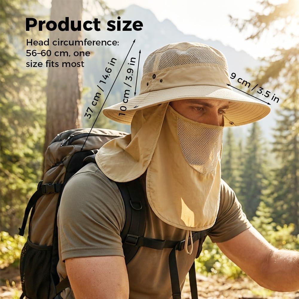 Sun Bucket Hat for Men and Women, Detachable Face Cover Sun Hats,Wide Brim Fish Hat with Neck Flap UV Protection for Hiking