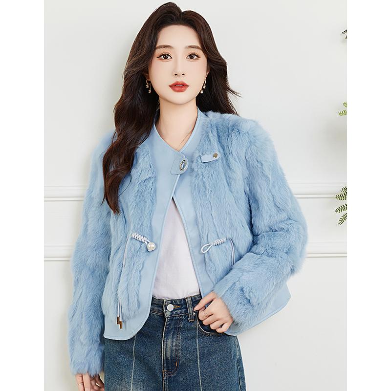 Sweet anti-aging casual rabbit fur one-piece jacket