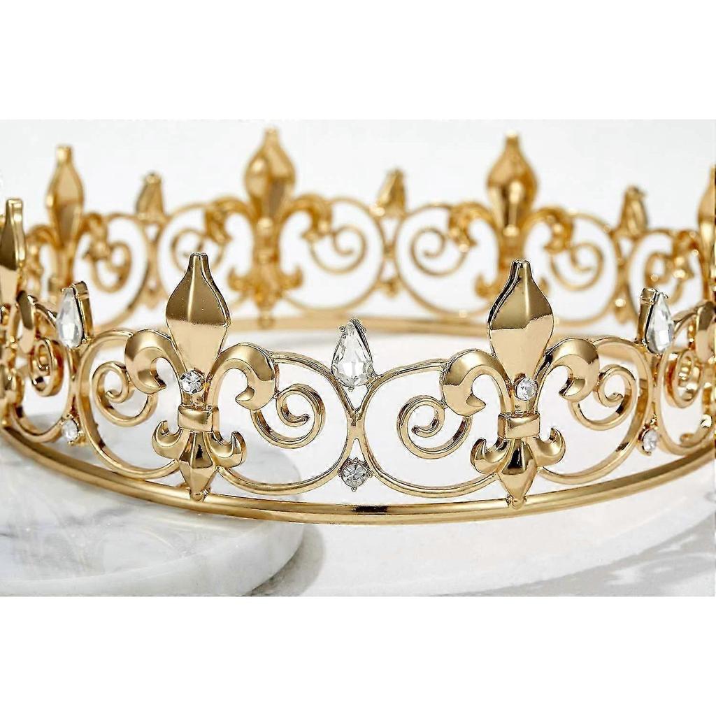 2024 Royal King Crown for Men - Metal Prince Crowns and Tiaras, Full Round Birthday Party Hats