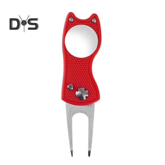 Golf Divot Tool with Pop-up Button Metal Foldable Golf Divot Repair Fork Green Tool with Magnetic Putt Alignment Ball Marker for Golfers Accessory