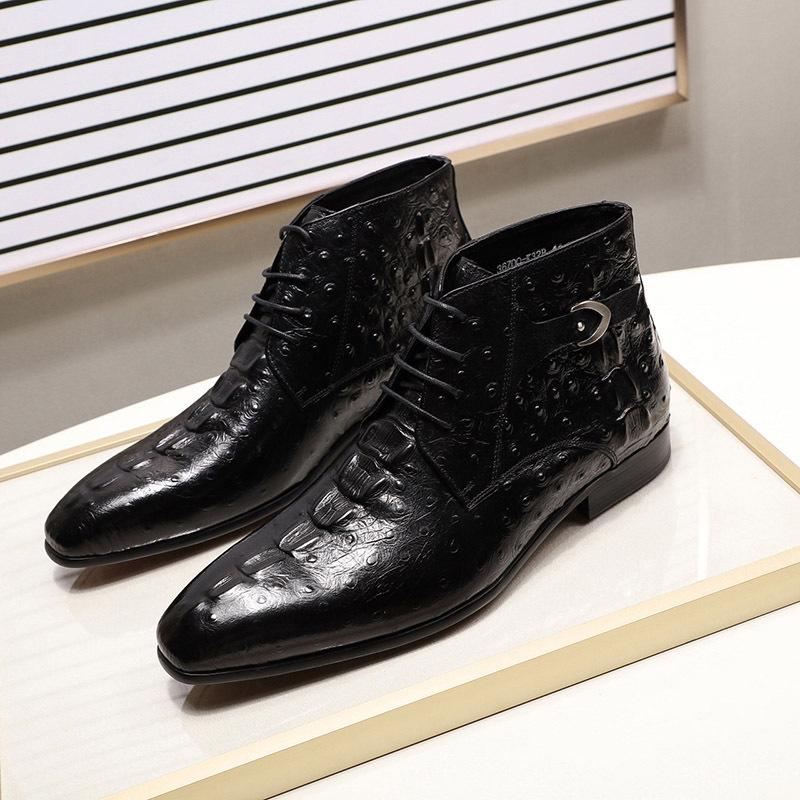Classic Handmade Leather Men'S Ankle Boots Martin Boots High Top Pointed Dress Shoes Lace-Up Men'S Business Boots