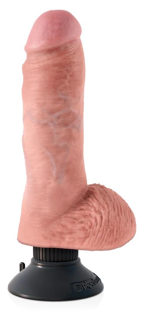 King Cock - Realistic Vibrator with Testicles and Suction Cup 24 Light Skin Color