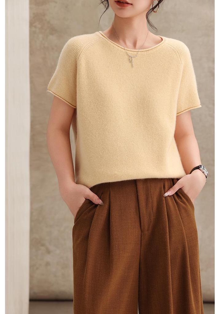 2026 Spring/Summer Women's Slim Korean Style Round Neck Short Sleeve Versatile Knit Casual Loose Sweater