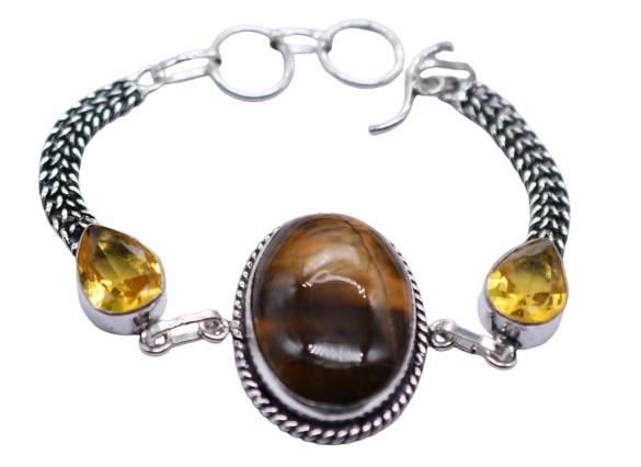 Tiger Eye Citrine Gemstone Silver Plated Handmade Bracelet Jewelry BR 118