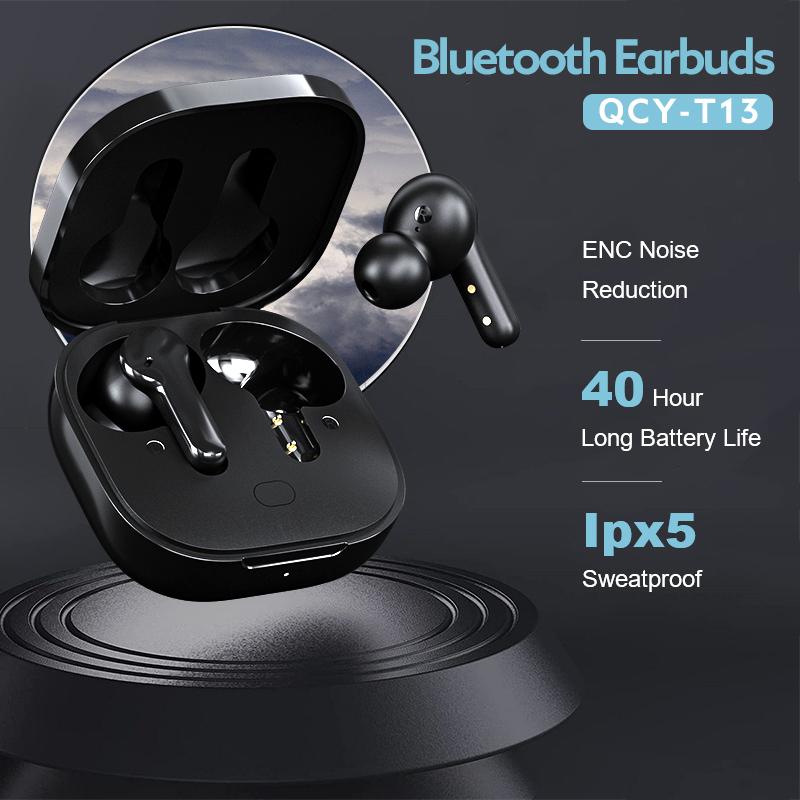 QCY T13 TWS Wireless Bluetooth Earphone Headphone V5.1 Touch Control Earbuds with 4 Mics ENC HD Call Headset Customizing APP 40H