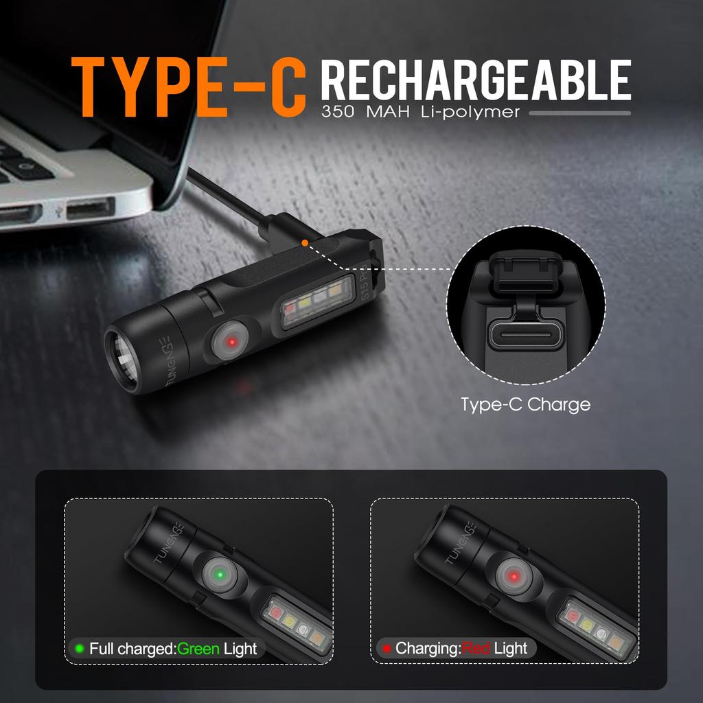 TUNENGE S15Pro Брелок 750 Высоких Люмен EDC Карманный Фонарик с USB C Перезаряжаемый Мини-Фонарик с Идеально для и Ремонта Фонарик, Клипса,