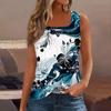 Square Collar Tank Top Women Print Tank Tee Casual Loose Fit Sleeveless Shirt