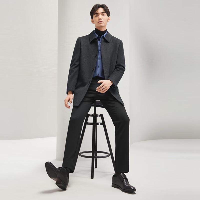 Qipai Men's Pure Wool Business Lapel Overcoat