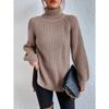 Turtleneck Raglan Long Sleeves Side Split Hem Women Sweater Winter Solid Color Loose Warm Sweater Jumper