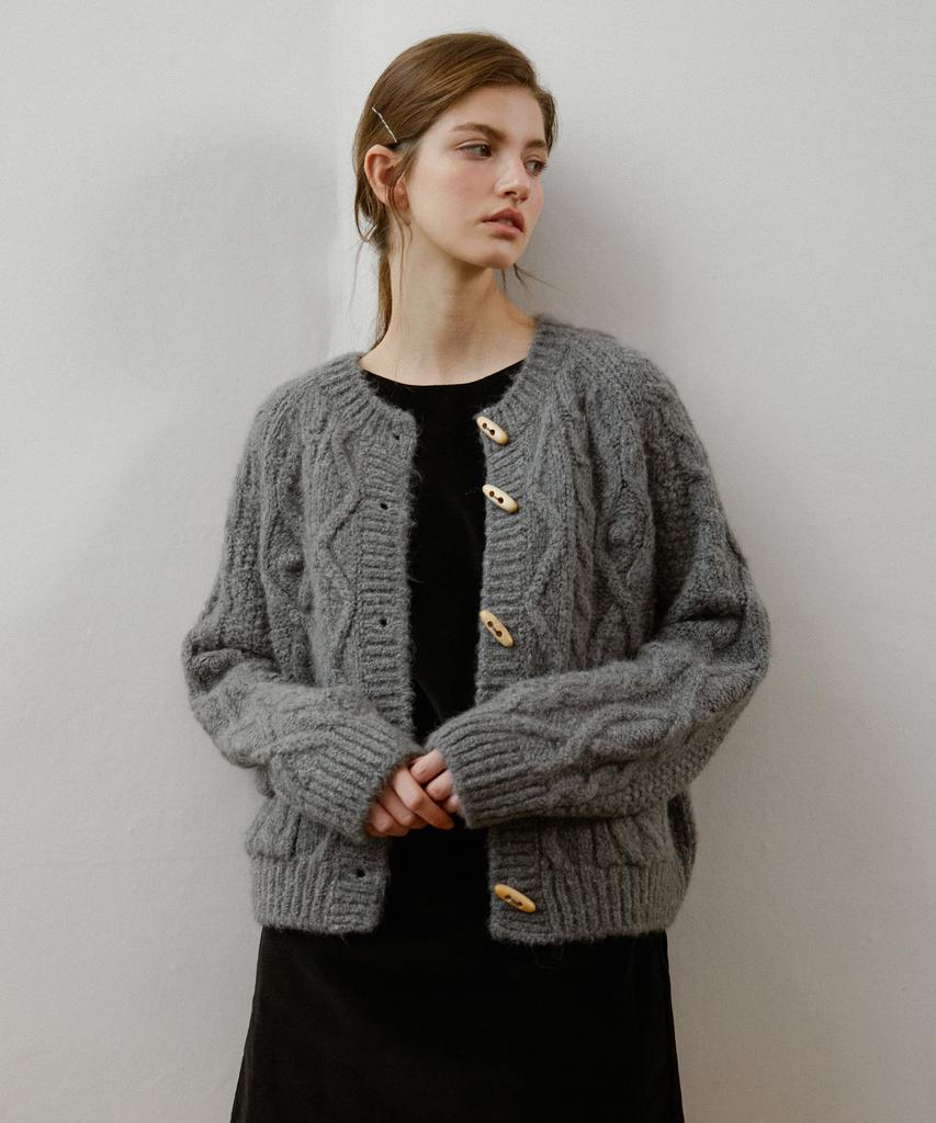 LETTERA Alpaca Wool Toggle Cable Cardigan_Charcoal