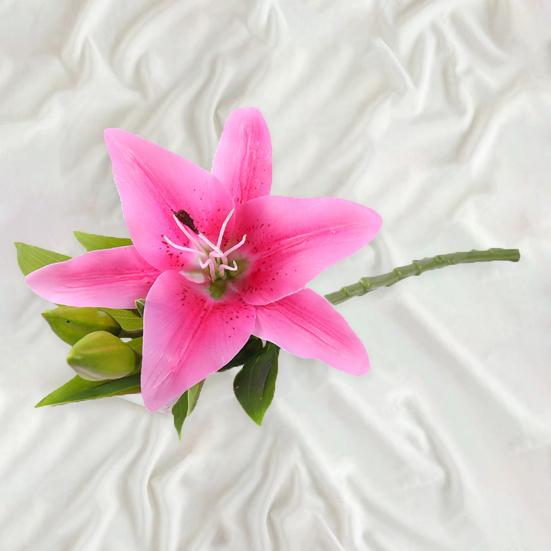 Artificial Flower Weather-resistant Non-fading No Withering No-Watering Easy Maintenance 3D Printing 3 Heads Artificial Lily Flower Home Decor