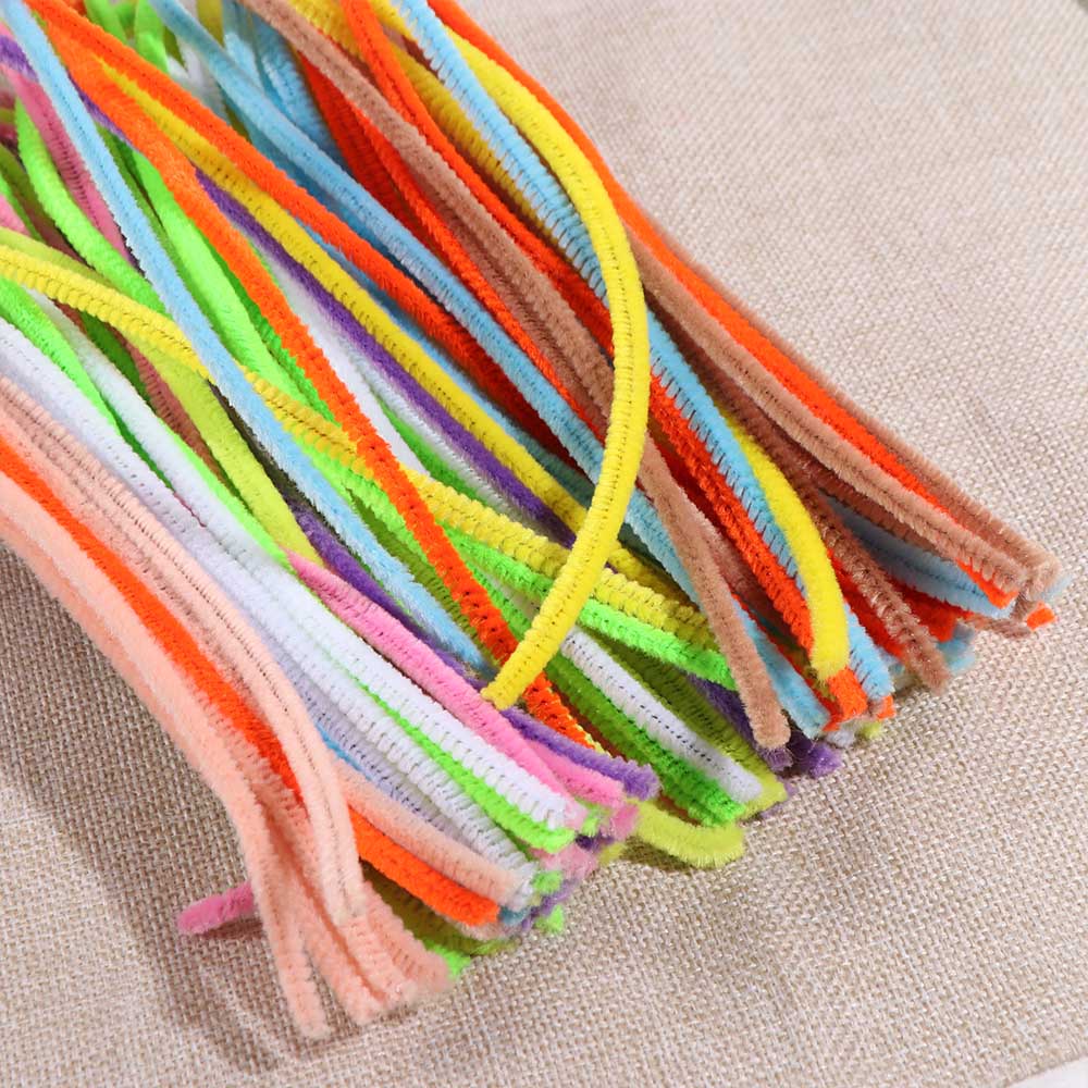 100pcs Plush Tinsel Stem Anvil Wire Craft Pipe Toys Chenille Stems Plush Wired Twist Sticks  Decor