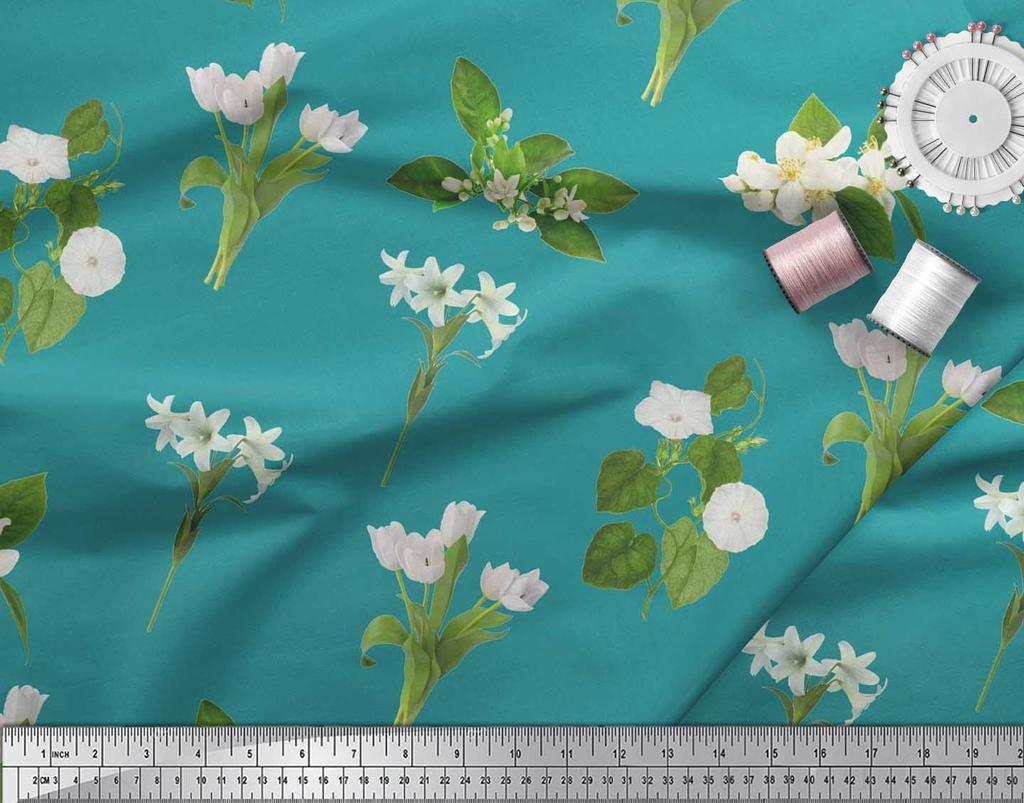 Soimoi Японская креп-сатиновая ткань с листьями, тюльпанами и цветочным принтом азалии, ткань по метрам 42 дюйма