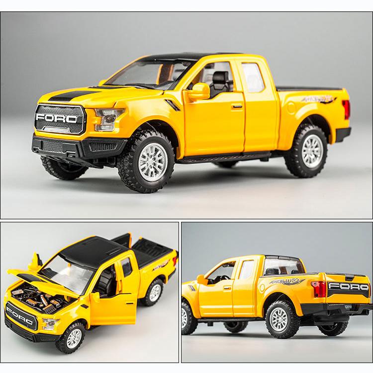 1:32-масштабная модель автомобиля пикап Ford Raptor F150, литой игрушечный автомобиль с откидным механизмом со звуком и светом для детей, мальчиков и девочек, металлический корпус