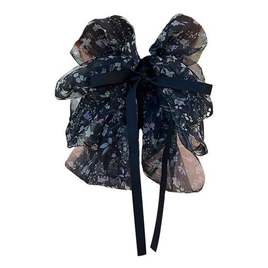 Yousheng Элегантная заколка для волос с милым цветочным принтом, большой декор с бантом, коготь для волос, хвостик для девочек, лента с крабами, нескользящие аксессуары для волос