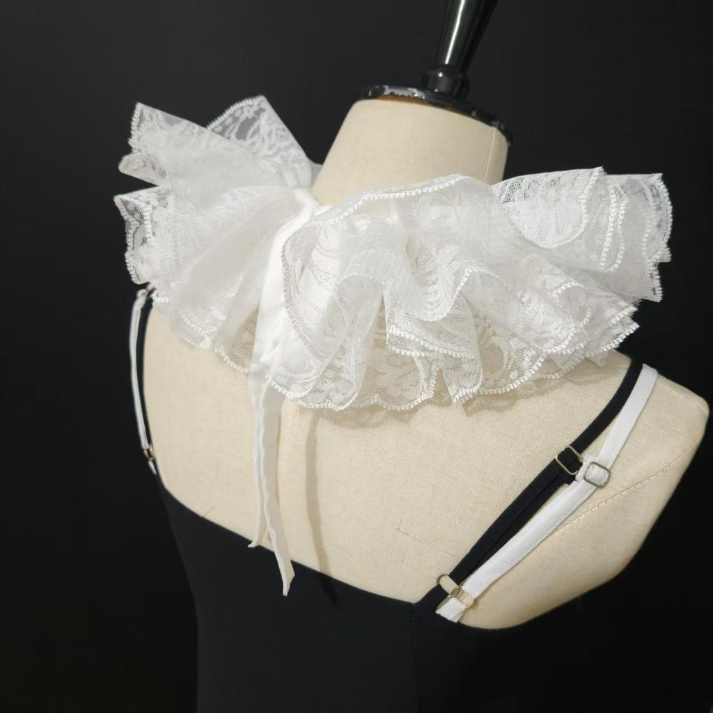 Halloween Party Ruffles Lace Fake Collar for Womens Elegant Layered Clown Cosplay Customes Detachable Collar Neck Collar