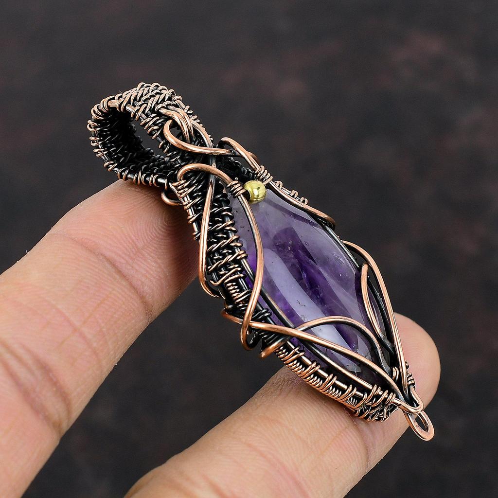 Подвеска со звездным аметистом, подвеска из медной проволоки, подвеска из натурального драгоценного камня, подвеска из медной проволоки, ювелирное изделие в подарок для него, антикварная подвеска ручной работы