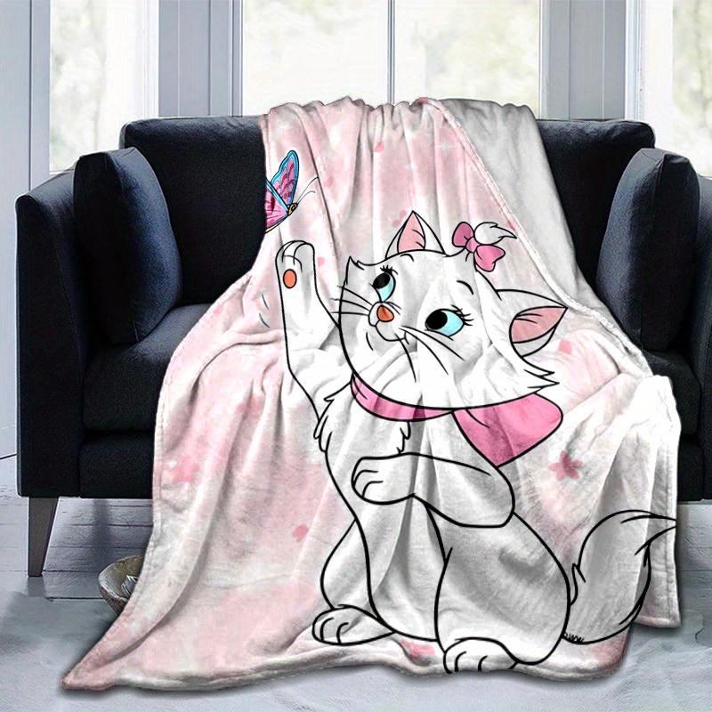 1PC Cartoon Marie Cat Butterfly Blanket, Seasonal Universal, Home Decoration, Throw, Quilt, Soft Flannel Throw Blanket, Versatile & Cozy for