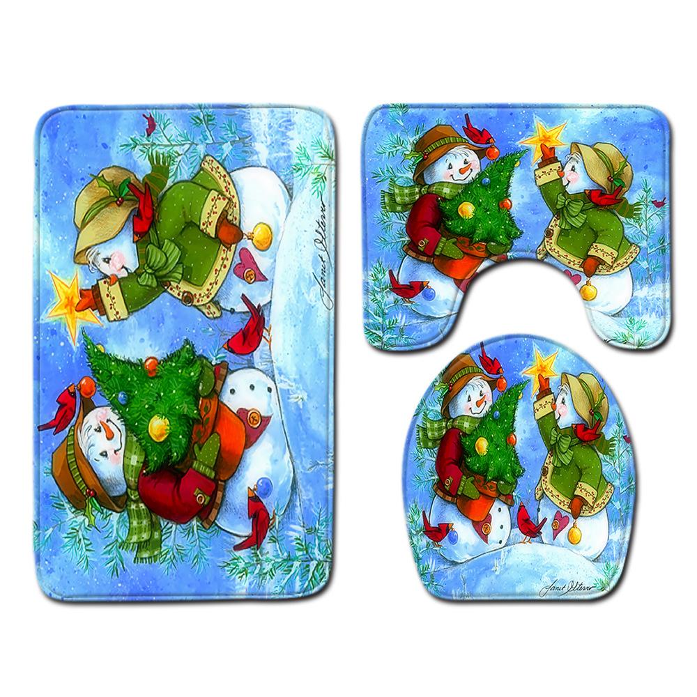 Рождественский коврик для ванной, туалетный трехпредметный набор