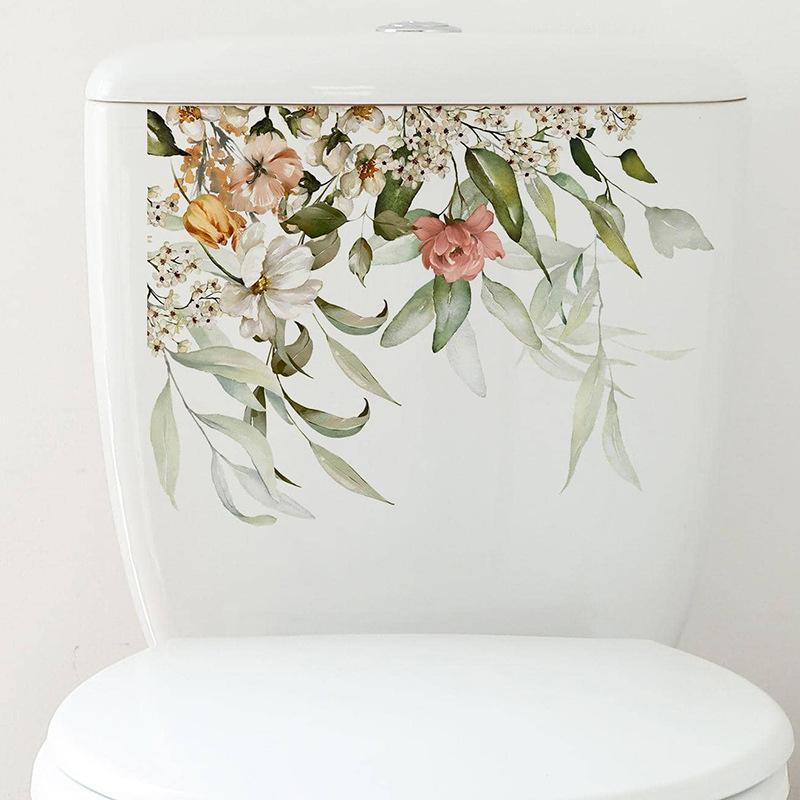 Green Plant Leaves Flower Wall Sticker Bathroom Toilet Decor Living Room Cabinet Home Decoration Decals Beautify Self Adhesive M